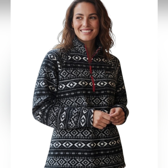 Eddie Bauer Jackets & Blazers - Eddie Bauer Black and White Womens Aztec Quarter Zip XL